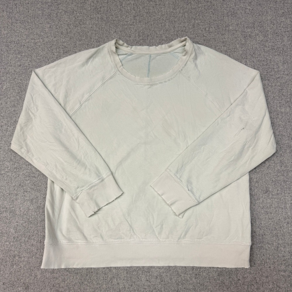 Athleta Sweatshirt Large Green Raglan Sleeve Distressed Cotton Pullover Top